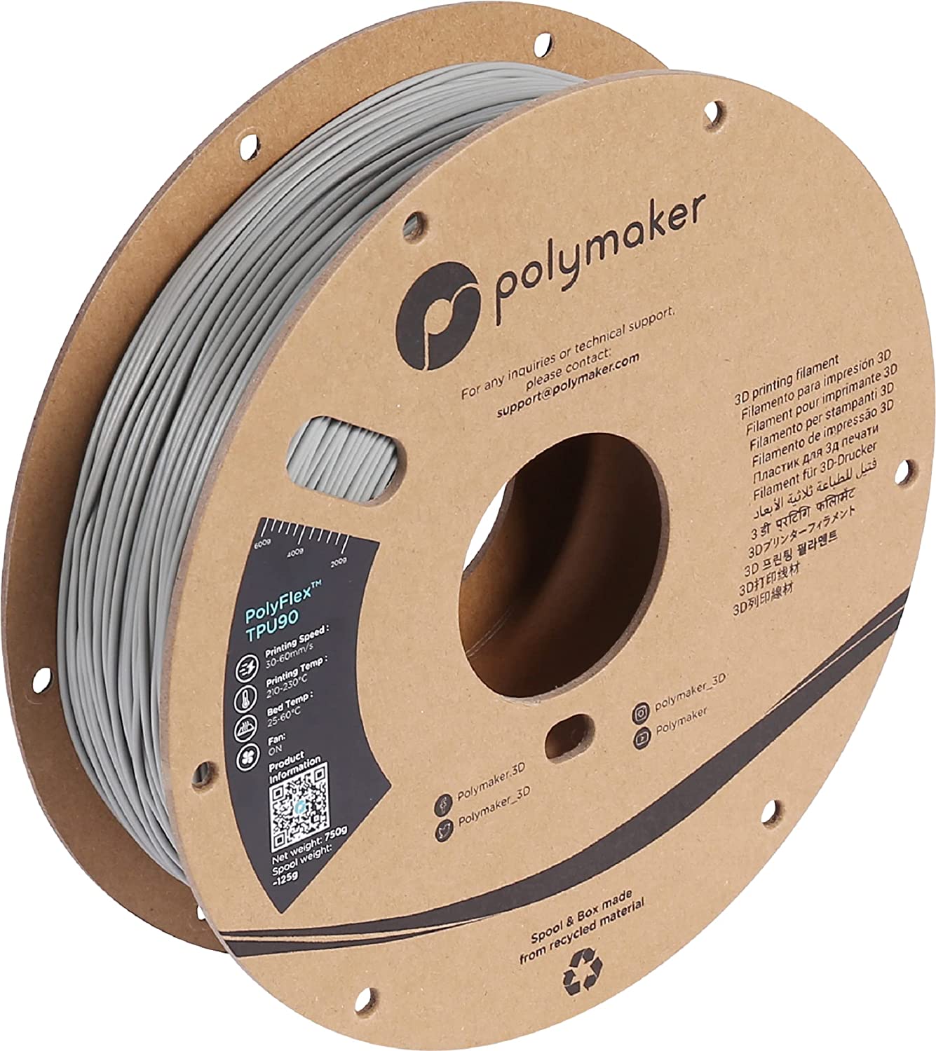 Polymaker PolyFlex TPU90 - Grey– Ultimate 3D Printing Store
