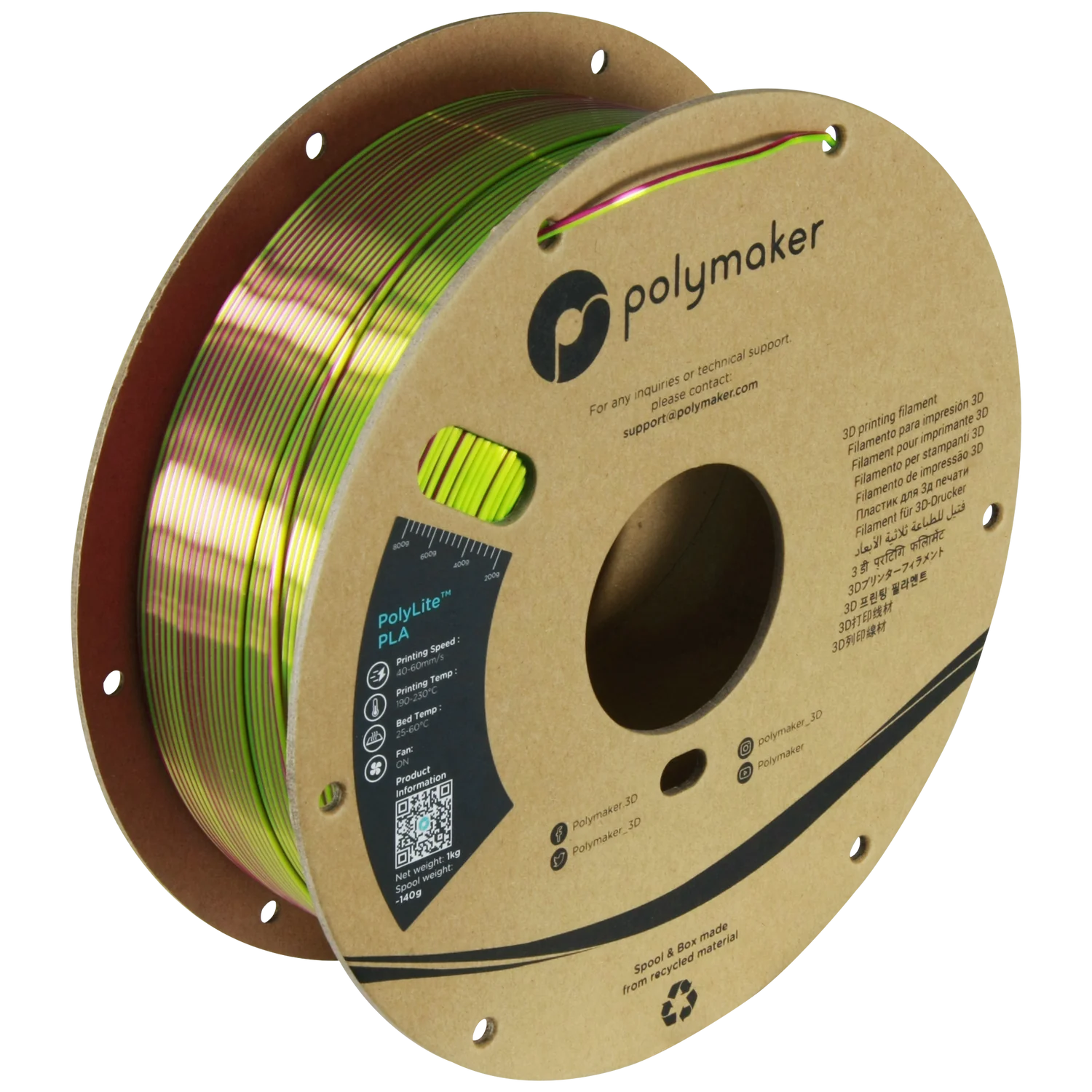 Polymaker PolyLite Dual Silk PLA - Aubergine - Lime / Magenta