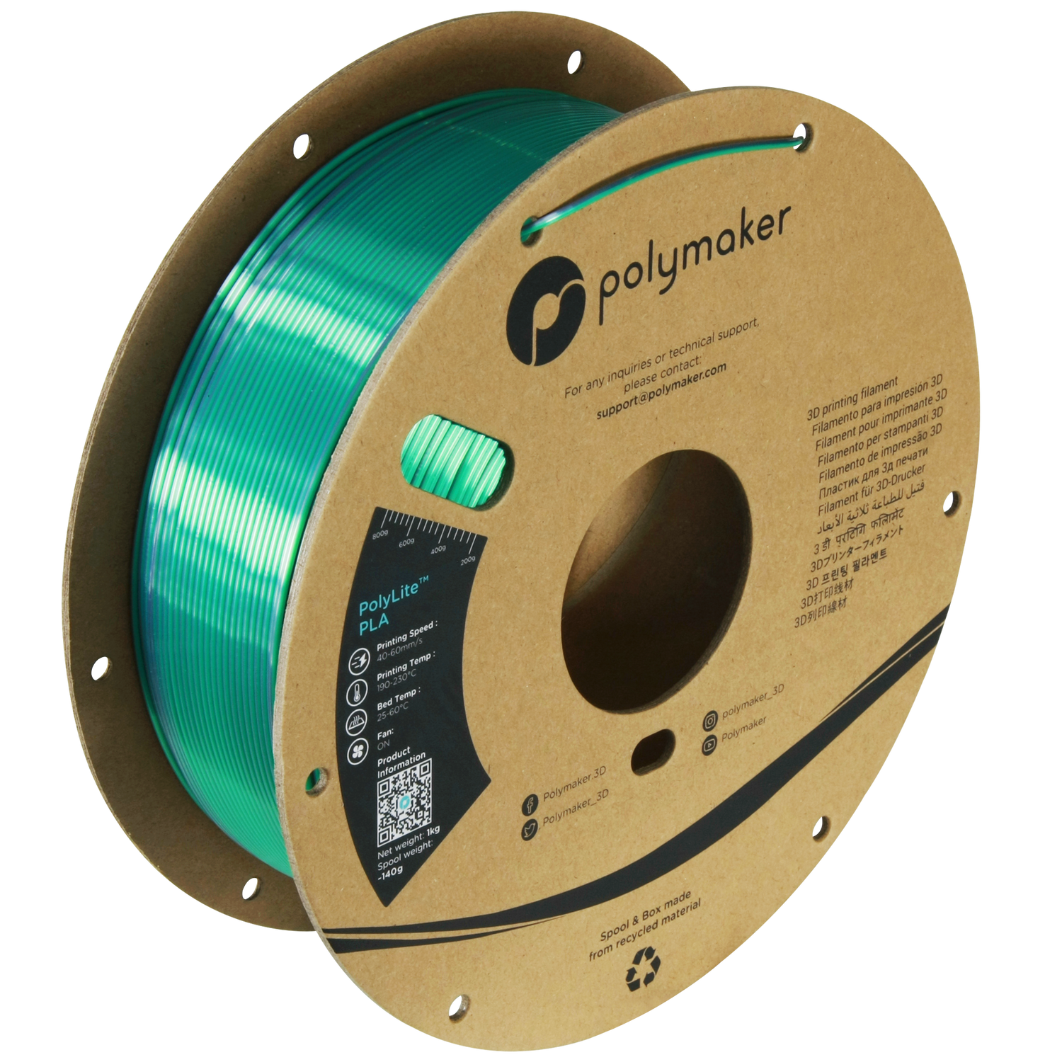 Polymaker PolyLite Dual Silk PLA - Jadeite - Green / Chrome