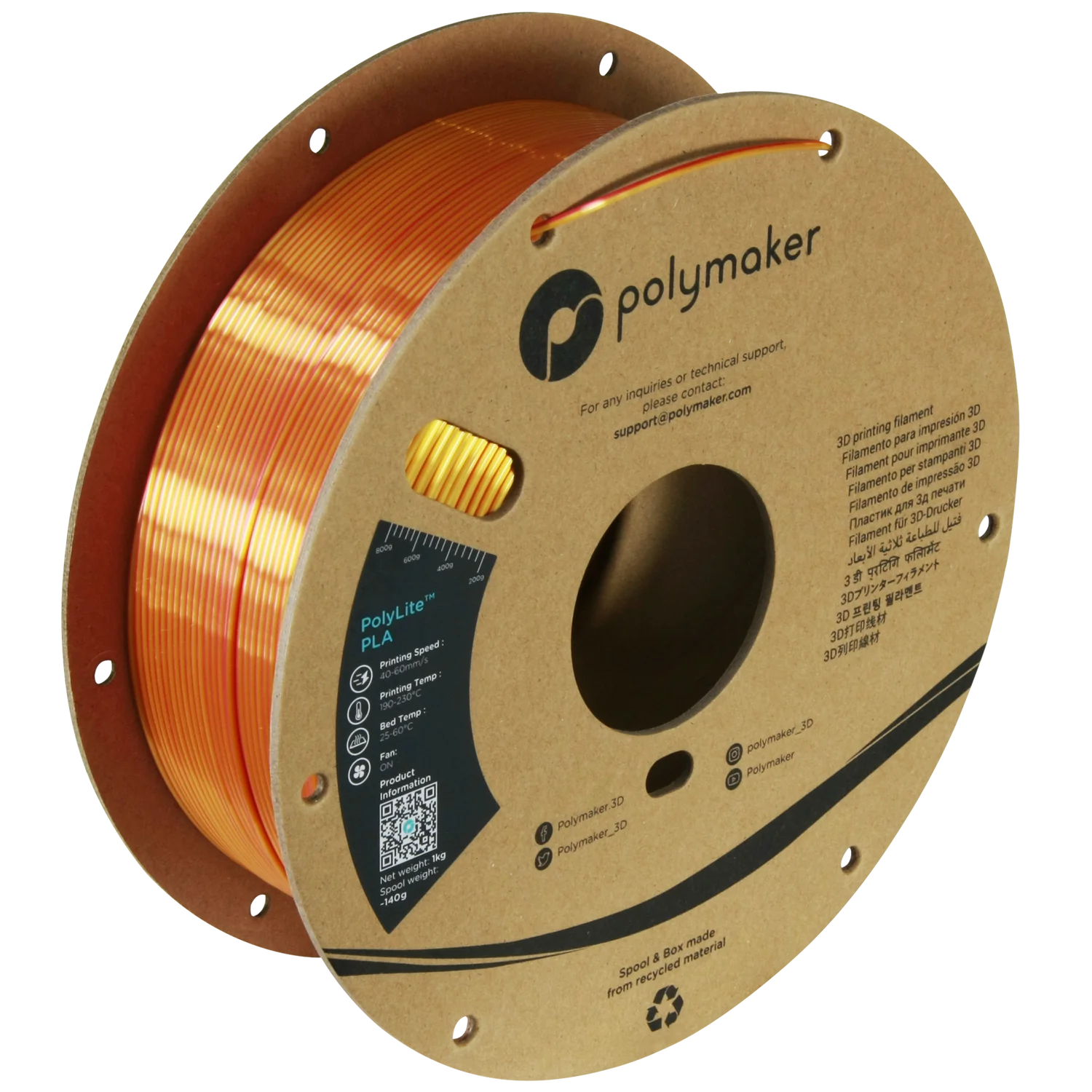 Polymaker PolyLite Dual Silk PLA - Sunset - Gold / Red