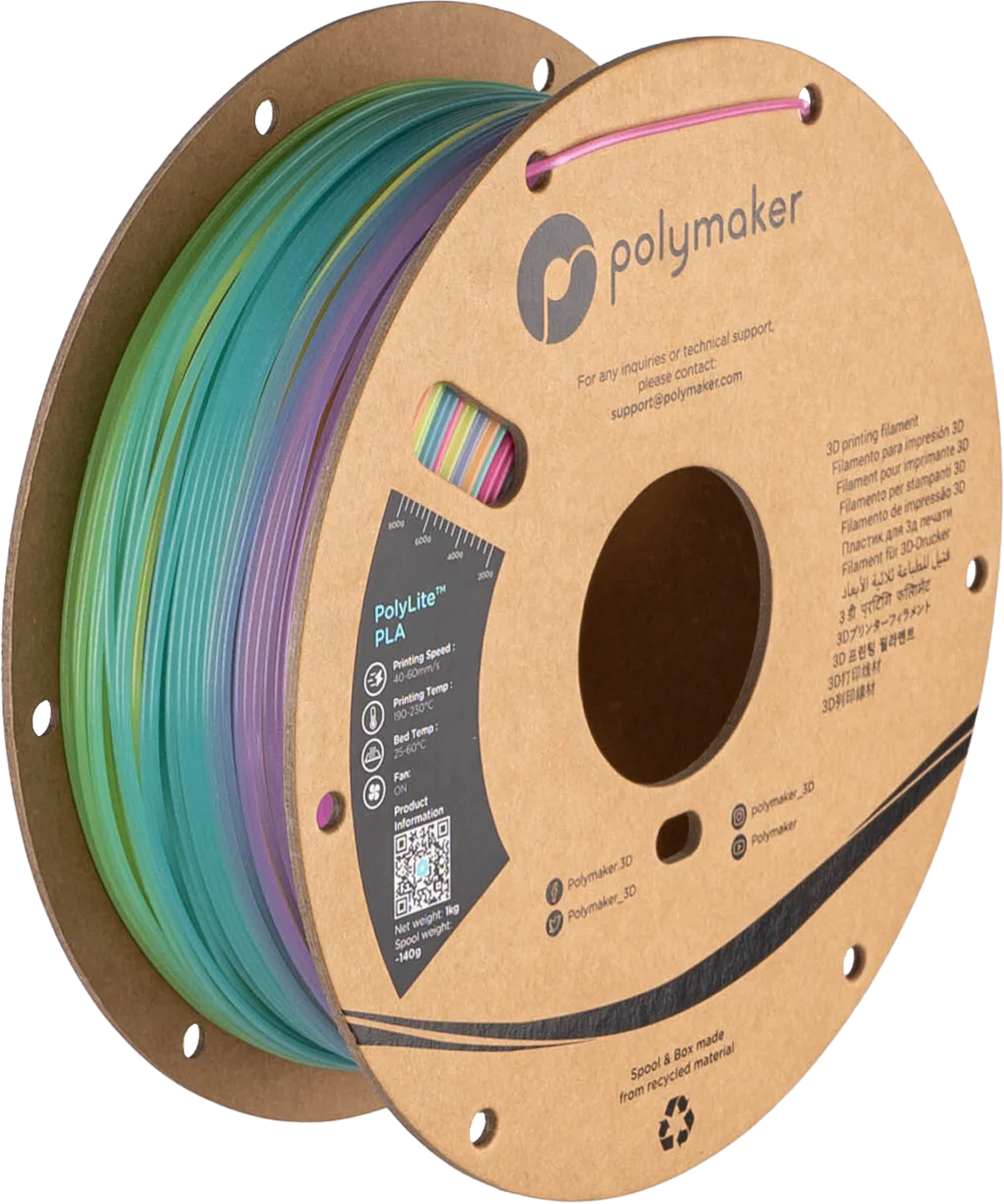 Polymaker PolyLite Luminous PLA - Luminous Rainbow