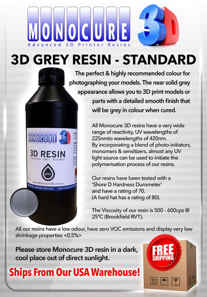 Grey - monocure standard 3D resin 1 liter - from monocure resin - Ultimate 3D Printing Store