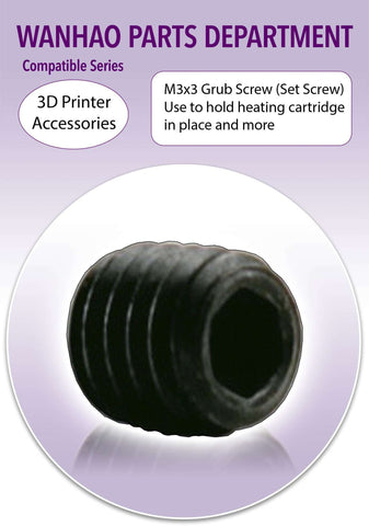 Wanhao 3D Printer Part  M3x3 Grub Screw To Secure Heating Cartridge in Mounting Block - Ultimate 3D Printing Store