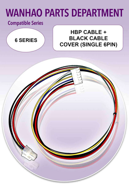 Wanhao Duplicator 6 Series 3D Printer Parts - HBP Cable + Black Cable Cover (Single 6PIN) - Ultimate 3D Printing Store