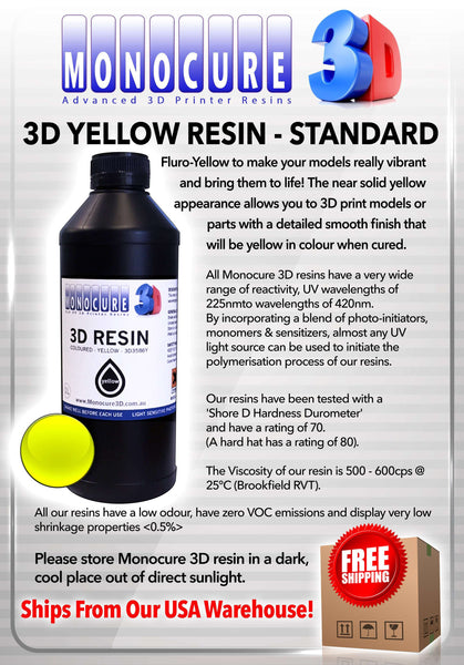 Yellow - Monocure Standard 3D Resin 1 Liter - From Monocure Resin - Ultimate 3D Printing Store